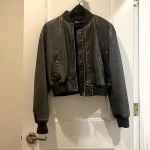 Zara leather bomber jacket